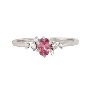 Natural Padparadscha Sapphire Ring in 14K White Gold with Diamonds